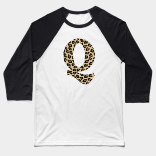 Letter Q Leopard Cheetah Monogram Initial Baseball T-Shirt